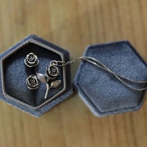 James Avery Rose Necklace Charm and Earring Set  (necklace chain included)